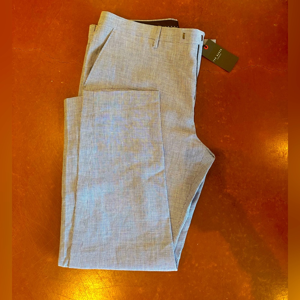 Ted Baker Mens Slim Puppytooth Trousers Blue 38R Mens NWT
